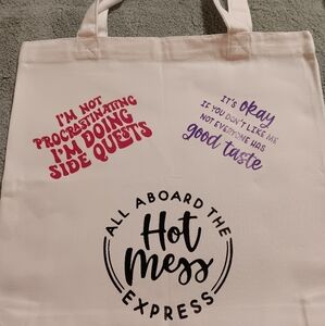 White Canvas Tote Bag with Fun Text Designs